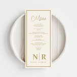 Menú Boda Monograma Recepción O Cena De Participación<br><div class="desc">Aumente la recepción o la cena de compromiso con nuestros exquisitos menús Monograma Off White and Gold Boda o Cena de compromiso, una combinación perfecta de elegancia y personalización. Elaborados con meticulosa atención a los detalles, estos menús le dan un toque de sofisticación a su experiencia gastronómica. El fondo blanco...</div>