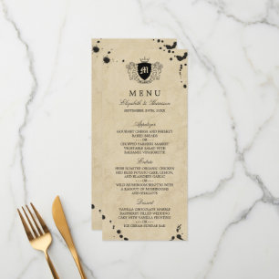 Menú Boda Monograma y mancha de tinta vintage