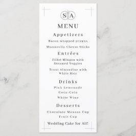 Menú Boda Monogramado de Cruz y Anillos Tradicionales