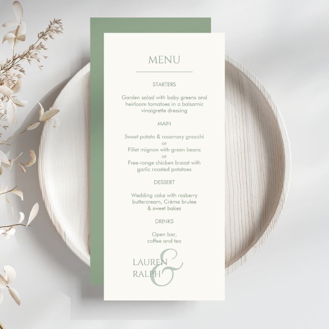 Menú Boda Monogramado Sage Green & Ivory (Subido por el creador)