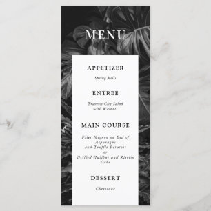 Menú Boda Monstera Tropical Blanco Negro