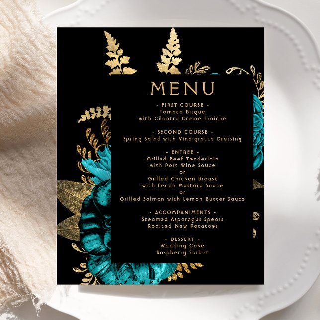 Menú Boda Moody Floral Turquesa Gold (Subido por el creador)