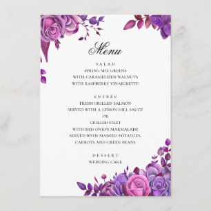 Menú Boda morado acuarela. Lavanda romántica