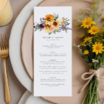 Menú Boda morado amarillo de flor silvestre girasol rus<br><div class="desc">Añada un toque de encanto natural y una elegancia vibrante a su día especial con nuestro menú rústico de Bodas de girasoles silvestres. Perfectamente diseñado para los bodas rústicos, del jardín o de la campiña, la carta se caracteriza por una agradable mezcla de girasoles, flores silvestres y una armoniosa paleta...</div>