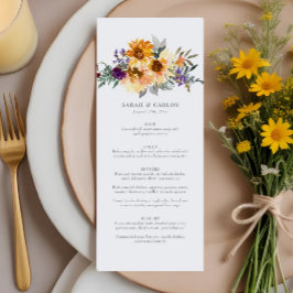 Menú Boda morado amarillo de flor silvestre girasol rus
