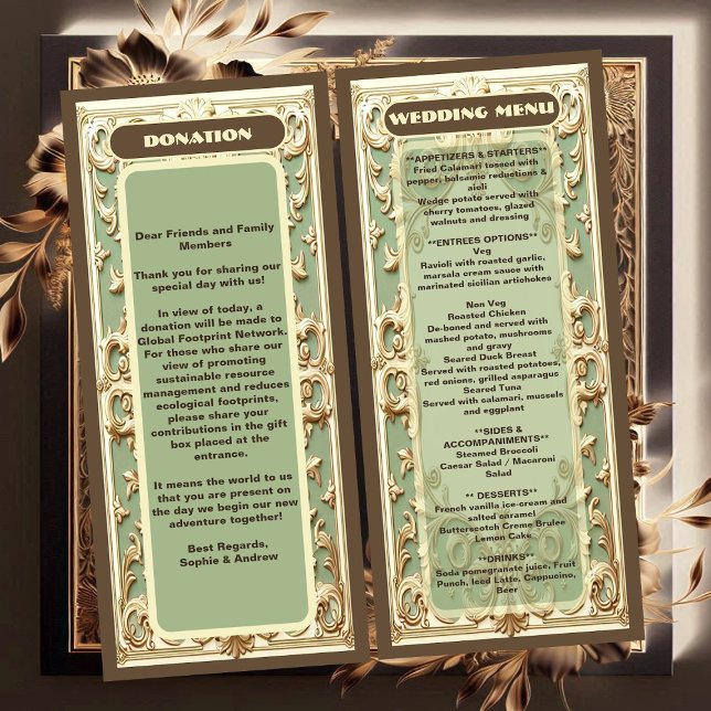 Menú Boda Motif de Sage Green Boque Grandeur Florals (Sage Green Baroque Grandeur Florals Motif Wedding Menu)