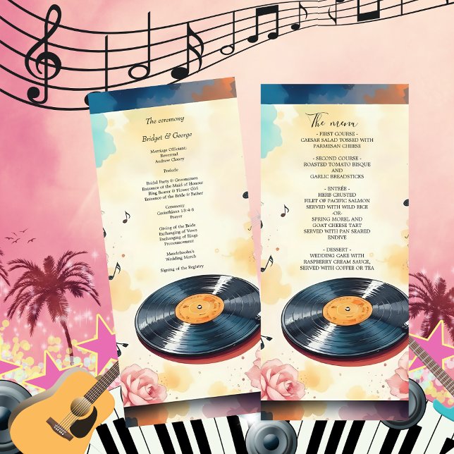 menú boda musical de acuarela floral (Subido por el creador)