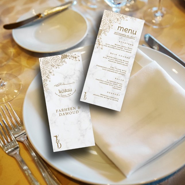 Menú Boda musulmana islámica de encaje floral de mármol (Subido por el creador)