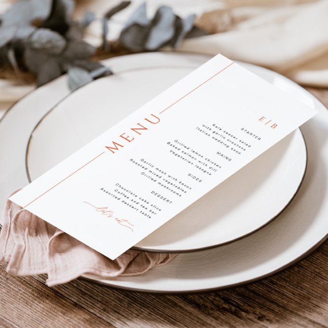 Menú Boda Naranja brillante de tipografía moderna (Subido por el creador)