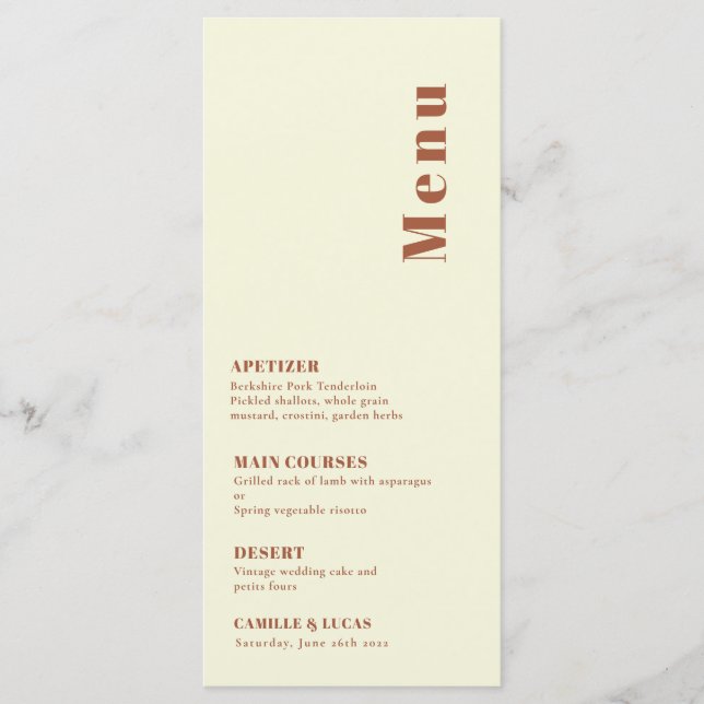 Menú Boda Naranja inspirado en los años 70 (Anverso)