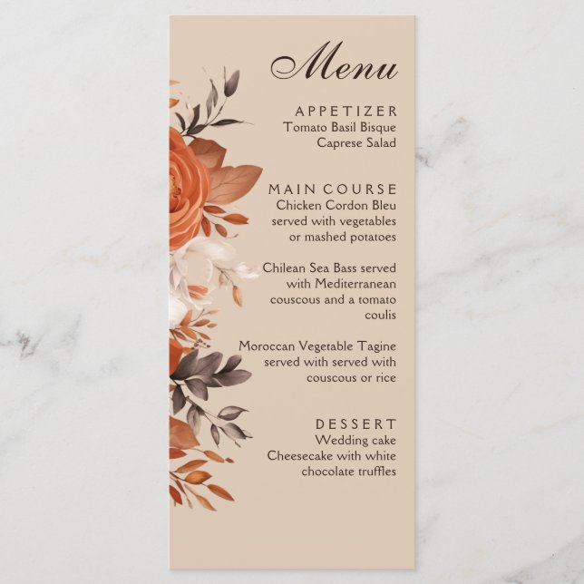 Menú Boda Naranja quemado en Terracota ligera (Anverso)