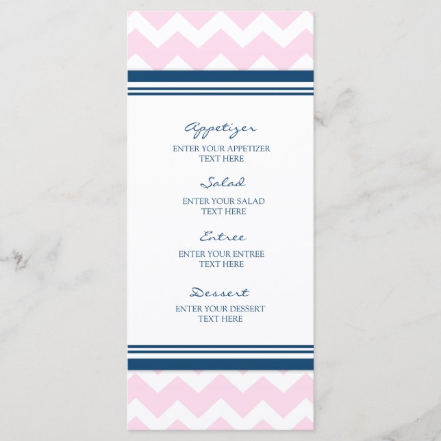 Menú boda Naranja Rosa Azul Chevron Blanco (Anverso)