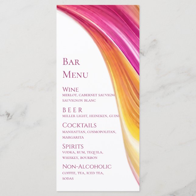 Menú boda - Naranja rosa moderno amarillo - (Reverso)