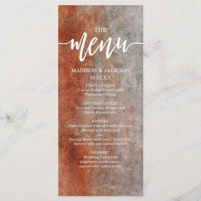 Menú Boda Naranja y acuarela gris de otoño (Anverso)