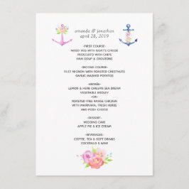 Menú Boda náutica floral acuarela