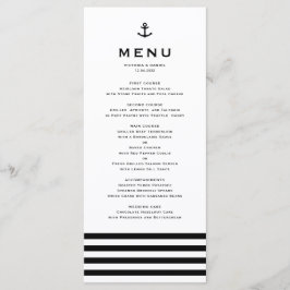Menú Boda náutica moderna con ancla en blanco y negro