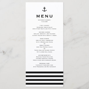 Menú Boda náutica moderna con ancla en blanco y negro