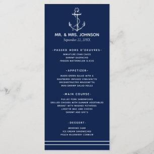 Menú Boda Nautical White Anchor Sea Side