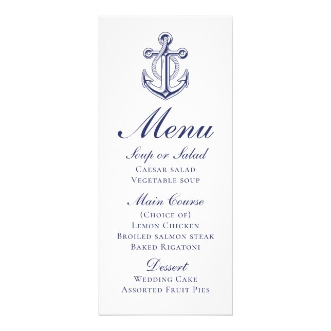 Menú Boda Náutico Azul de la Marina de Sailor (Frente)