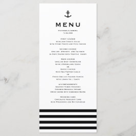Menú Boda Náutico de Ancla Blanco y Negro Moderno