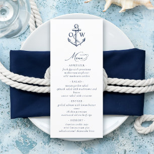 Menú Boda Náutico de monograma Anchor
