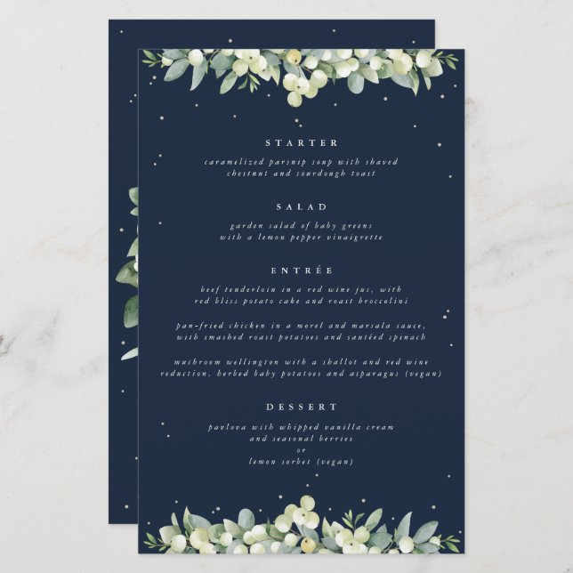 Menú Boda Nave Snowberry+Eucalyptus de 4 platos (Anverso / Reverso)