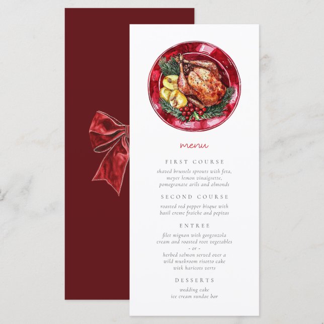 Menú Boda navidades Ilustracion de alimentos festivo (Anverso / Reverso)