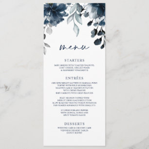 Menú Boda Navy Blue Floral Greenery