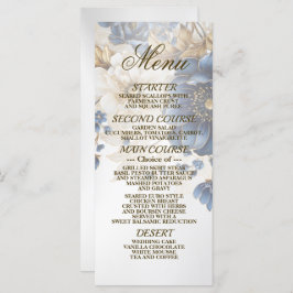 Menú Boda Navy Blue White Golden Floral Silver