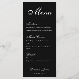 Menú Boda Negra Simple Letra Blanca Caligrafía