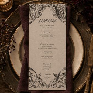 Menú Boda Negra y Marrón Victoriana Hasta la Muerte