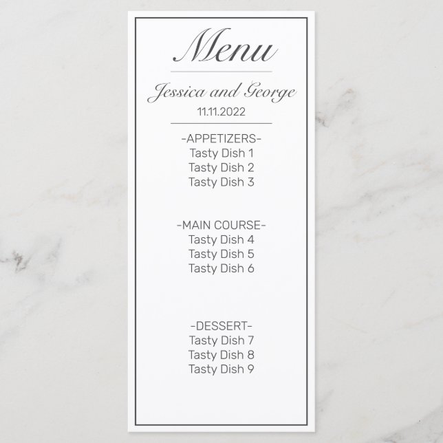 Menú Boda negro blanco Minimalista moderno (Anverso)