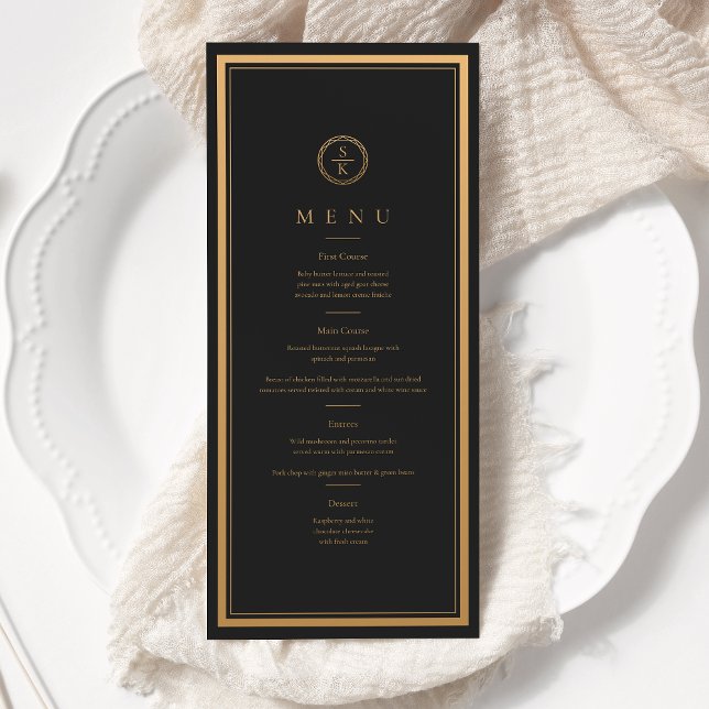 Menú Boda negro clásico de elegancia simple oro (Subido por el creador)