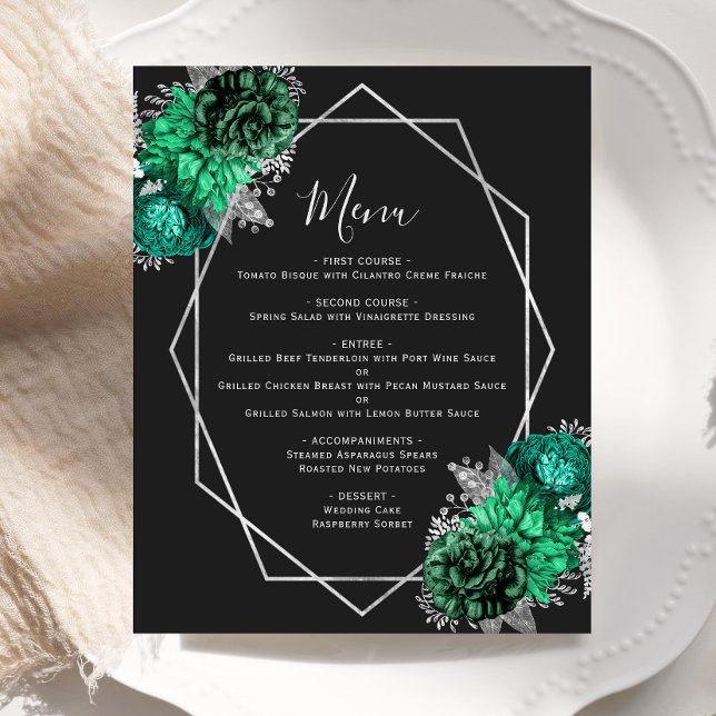 Menú Boda negro de floral verde esmeralda presupue (Subido por el creador)