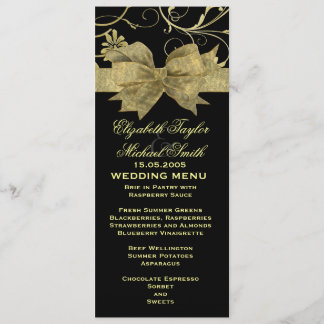 Menú Boda negro de la cinta de oro de lujo Damask