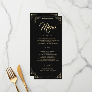 Menú boda Negro Elegante Deco Oro Retro