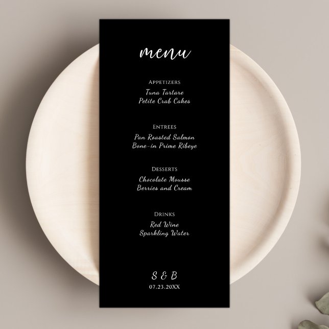 Menú Boda negro Minimalista elegante (Elegant Minimalist Black Wedding Menu)