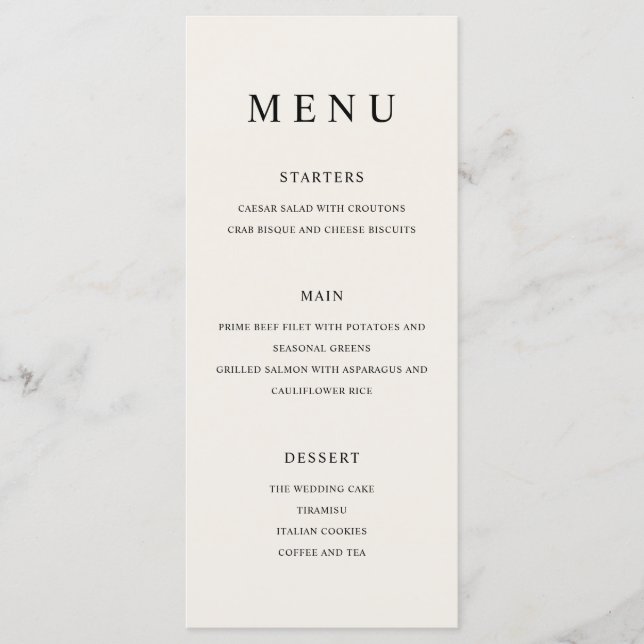 Menú Boda negro y crudo Minimalista moderno (Anverso)