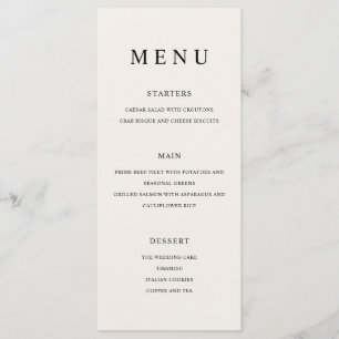 Menú Boda negro y crudo Minimalista moderno
