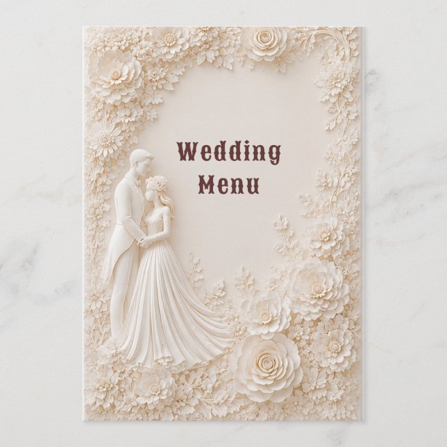 Menú Boda Novios Floral Sobre Tema Marfil (Anverso)