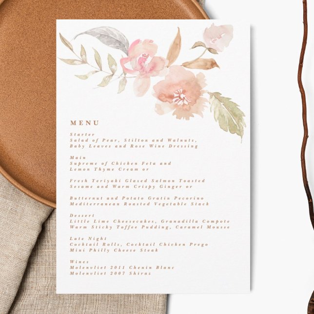 Menú Boda Nude Romantic Watercolor Florals (Subido por el creador)