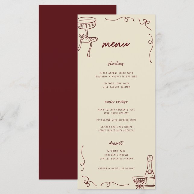 Menú Boda o Fiesta de Compromiso Divertida y Caprichosa (Anverso / Reverso)