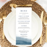 Menú Boda Ocean Tides<br><div class="desc">Coloca estas elegantes tarjetas de menú en cada lugar para darle un toque bonito a la recepción de tu boda. Moda costera, diseño náutico con letras grises y azul marino con nombres y fecha boda en la parte superior, y un elemento acuarela en el fondo de azul marino rico. Se...</div>