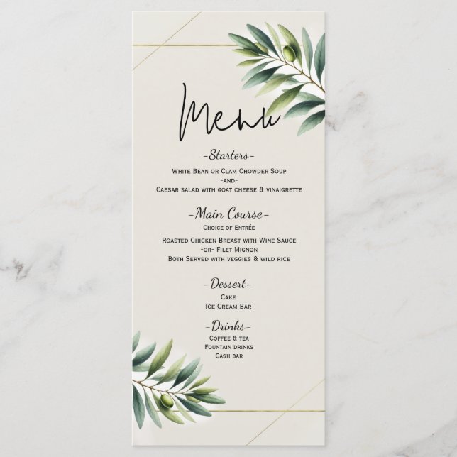 Menú Boda Oleado Verde Hueso Blanco y Oro (Anverso)