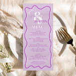 Menú Boda ondulado de curva púrpura retro<br><div class="desc">Un interesante menú boda con nombres personalizados con caligrafía escrita a mano y fuente serif,  2 nombres ,  dos estilos con boda ondulado de curva de lavanda púrpura Retro boho. Todos los textos,  nombres y colores de fondo son personalizables para que usted mezcle y coincida con su suite boda.</div>
