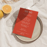 Menú Boda original moderno y ondulado y colorido<br><div class="desc">Un colorido menú retro funky moderno y luminoso para la cena boda. Que presenta el diseño de plantillas de moda de fondo naranja negro brillante boho vintage oscuro y tipografía de magenta roja y menú escrito a mano en rojo. Perfecto y a juego con la suite.</div>