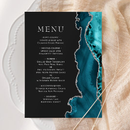 Menú Boda oscura de ágata plateada azul turquesa