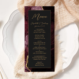 Menú Boda oscura de burgundy moderno con ágata dorada