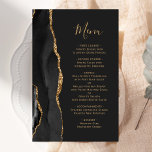 Menú Boda oscuro de Agate de Oro negro con presupu<br><div class="desc">En el extremo izquierdo de este elegante y moderno menú boda, se sirve una pasarela de color negro con un purpurina de oro falso. El texto del personalizable combina guiones de escritura a mano de color dorado y fuentes de copperplate en un fondo fuera de negro. El reverso presenta un...</div>
