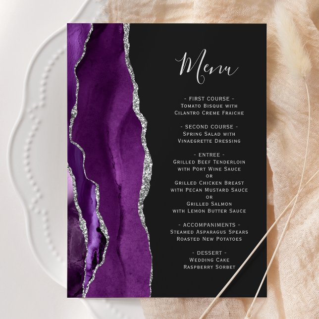 Menú Boda oscuro de Agate de Plata Púrpura (Subido por el creador)